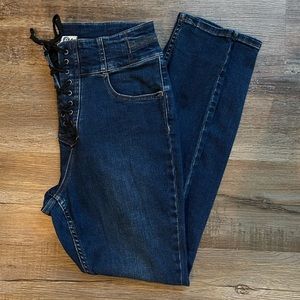 Free People Crvy High-rise Lace-up Skinny Jeans in Blue